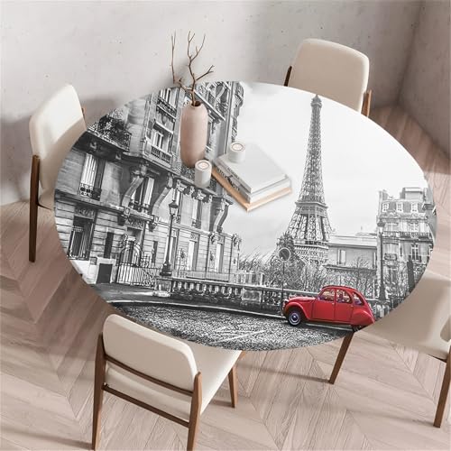 Treer Rund Tischdecke Abwaschbar, Eiffelturm-Druck Lotuseffekt Tischdecken, Outdoor Tischdecke, Elastisch Rund Gartentischdecke, Table Cloth für Garten, Küche, Esstisch, Parteien (Grau,60cm) von Treer