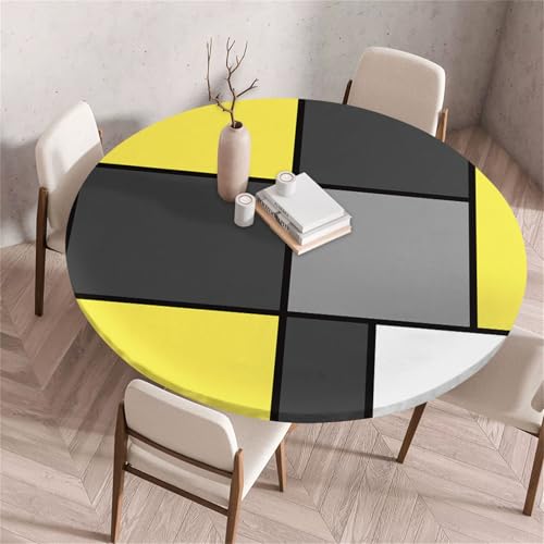 Treer Rund Tischdecke Abwaschbar, Einfache Geometrie Lotuseffekt Tischdecken, Outdoor Tischdecke, Elastisch Rund Gartentischdecke, Table Cloth für Garten, Küche, Esstisch, Parteien (Gelb,80cm) von Treer