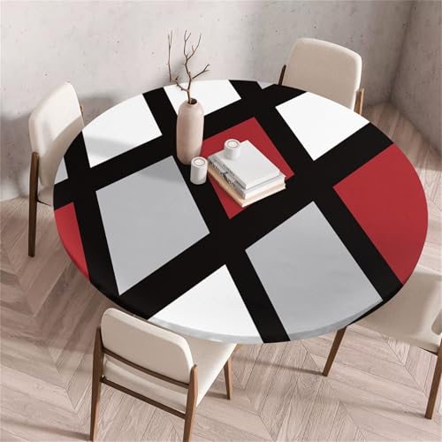 Treer Rund Tischdecke Abwaschbar, Einfache Geometrie Lotuseffekt Tischdecken, Outdoor Tischdecke, Elastisch Rund Gartentischdecke, Table Cloth für Garten, Küche, Esstisch, Parteien (Grau,90cm) von Treer