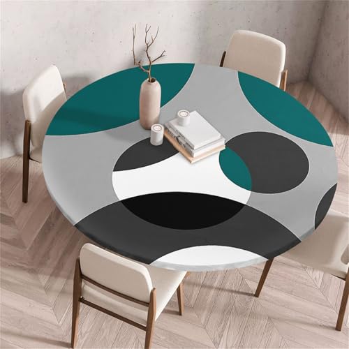 Treer Rund Tischdecke Abwaschbar, Einfache Geometrie Lotuseffekt Tischdecken, Outdoor Tischdecke, Elastisch Rund Gartentischdecke, Table Cloth für Garten, Küche, Esstisch, Parteien (Grün,60cm) von Treer