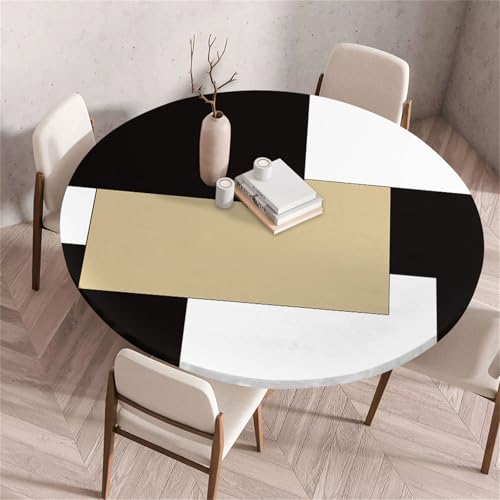 Treer Rund Tischdecke Abwaschbar, Einfache Geometrie Lotuseffekt Tischdecken, Outdoor Tischdecke, Elastisch Rund Gartentischdecke, Table Cloth für Garten, Küche, Esstisch, Parteien (Khaki,60cm) von Treer