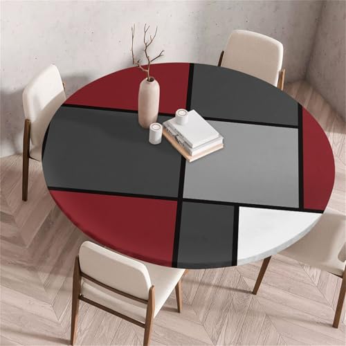 Treer Rund Tischdecke Abwaschbar, Einfache Geometrie Lotuseffekt Tischdecken, Outdoor Tischdecke, Elastisch Rund Gartentischdecke, Table Cloth für Garten, Küche, Esstisch, Parteien (Rot,100cm) von Treer