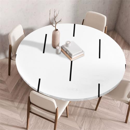 Treer Rund Tischdecke Abwaschbar, Einfache Geometrie Lotuseffekt Tischdecken, Outdoor Tischdecke, Elastisch Rund Gartentischdecke, Table Cloth für Garten, Küche, Esstisch, Parteien (Weiß,200cm) von Treer