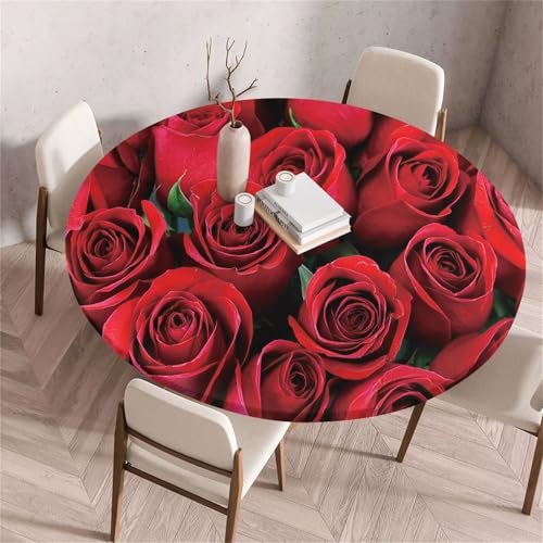 Treer Rund Tischdecke Abwaschbar, Elegante Rose Lotuseffekt Tischdecken, Outdoor Tischdecke, Elastisch Rund Gartentischdecke, Table Cloth für Garten, Küche, Esstisch, Parteien (Rose 2,100cm) von Treer