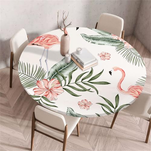 Treer Rund Tischdecke Abwaschbar, Flamingo-Druck Lotuseffekt Tischdecken, Outdoor Tischdecke, Elastisch Rund Gartentischdecke, Table Cloth für Garten, Küche, Esstisch, Parteien (Beige,80cm) von Treer