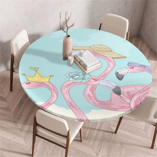 Treer Rund Tischdecke Abwaschbar, Flamingo-Druck Lotuseffekt Tischdecken, Outdoor Tischdecke, Elastisch Rund Gartentischdecke, Table Cloth für Garten, Küche, Esstisch, Parteien (Blau,100cm) von Treer