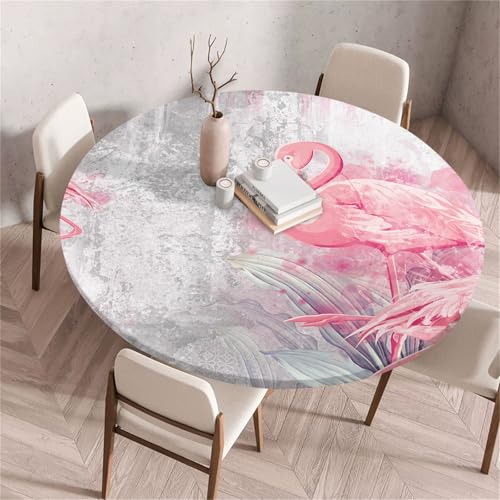 Treer Rund Tischdecke Abwaschbar, Flamingo-Druck Lotuseffekt Tischdecken, Outdoor Tischdecke, Elastisch Rund Gartentischdecke, Table Cloth für Garten, Küche, Esstisch, Parteien (Grau,90cm) von Treer