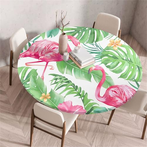 Treer Rund Tischdecke Abwaschbar, Flamingo-Druck Lotuseffekt Tischdecken, Outdoor Tischdecke, Elastisch Rund Gartentischdecke, Table Cloth für Garten, Küche, Esstisch, Parteien (Grün,170cm) von Treer