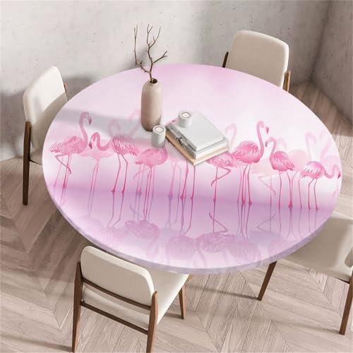 Treer Rund Tischdecke Abwaschbar, Flamingo-Druck Lotuseffekt Tischdecken, Outdoor Tischdecke, Elastisch Rund Gartentischdecke, Table Cloth für Garten, Küche, Esstisch, Parteien (Lila,130cm) von Treer