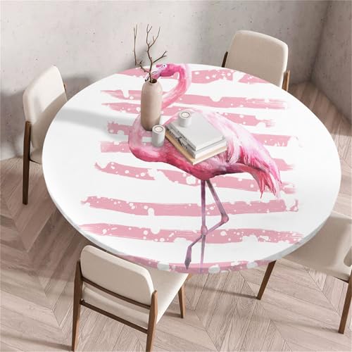 Treer Rund Tischdecke Abwaschbar, Flamingo-Druck Lotuseffekt Tischdecken, Outdoor Tischdecke, Elastisch Rund Gartentischdecke, Table Cloth für Garten, Küche, Esstisch, Parteien (Rosa,60cm) von Treer
