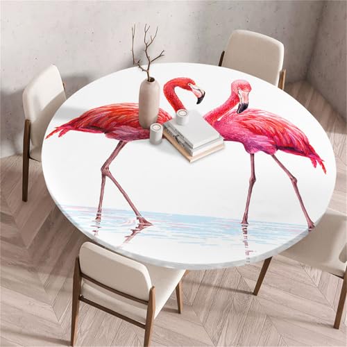 Treer Rund Tischdecke Abwaschbar, Flamingo-Druck Lotuseffekt Tischdecken, Outdoor Tischdecke, Elastisch Rund Gartentischdecke, Table Cloth für Garten, Küche, Esstisch, Parteien (Rot,70cm) von Treer