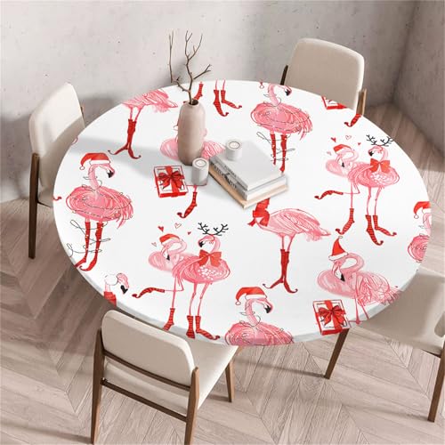 Treer Rund Tischdecke Abwaschbar, Flamingo-Druck Lotuseffekt Tischdecken, Outdoor Tischdecke, Elastisch Rund Gartentischdecke, Table Cloth für Garten, Küche, Esstisch, Parteien (Weiß,60cm) von Treer