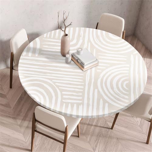 Treer Rund Tischdecke Abwaschbar, Geometrische Textur Lotuseffekt Tischdecken, Outdoor Tischdecke, Elastisch Rund Gartentischdecke, Table Cloth für Garten, Esstisch, Parteien (Beige,110cm) von Treer