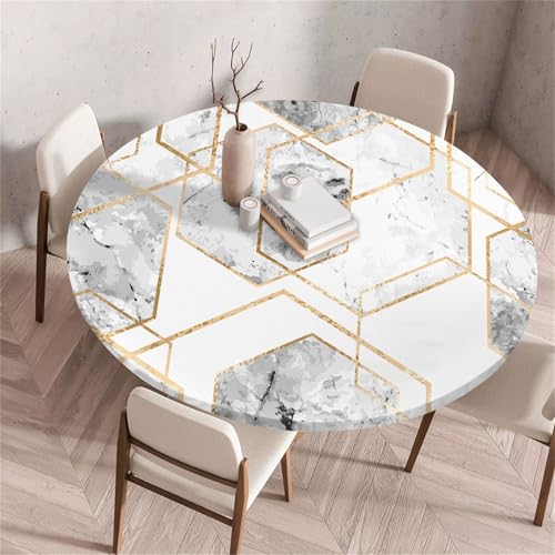 Treer Rund Tischdecke Abwaschbar, Geometrische Textur Lotuseffekt Tischdecken, Outdoor Tischdecke, Elastisch Rund Gartentischdecke, Table Cloth für Garten, Esstisch, Parteien (Grau,180cm) von Treer