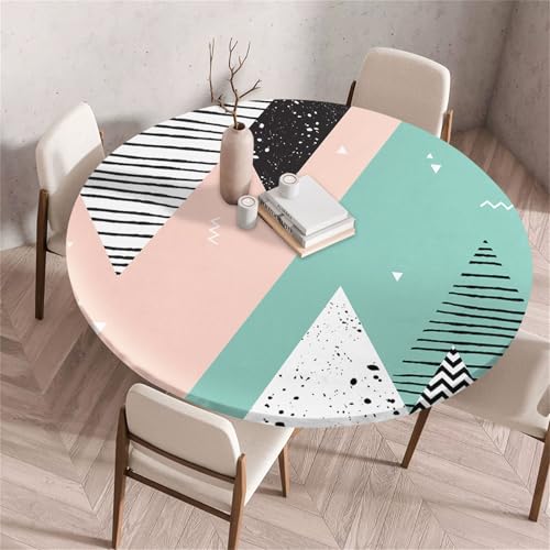 Treer Rund Tischdecke Abwaschbar, Geometrische Textur Lotuseffekt Tischdecken, Outdoor Tischdecke, Elastisch Rund Gartentischdecke, Table Cloth für Garten, Esstisch, Parteien (Grün,120cm) von Treer