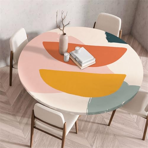 Treer Rund Tischdecke Abwaschbar, Geometrische Textur Lotuseffekt Tischdecken, Outdoor Tischdecke, Elastisch Rund Gartentischdecke, Table Cloth für Garten, Esstisch, Parteien (Orange,120cm) von Treer