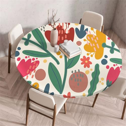 Treer Rund Tischdecke Abwaschbar, Landhausgarten-Stil Lotuseffekt Tischdecken, Outdoor Tischdecke, Elastisch Rund Gartentischdecke, Table Cloth für Garten, Esstisch, Parteien (Mehrfarbig,70cm) von Treer