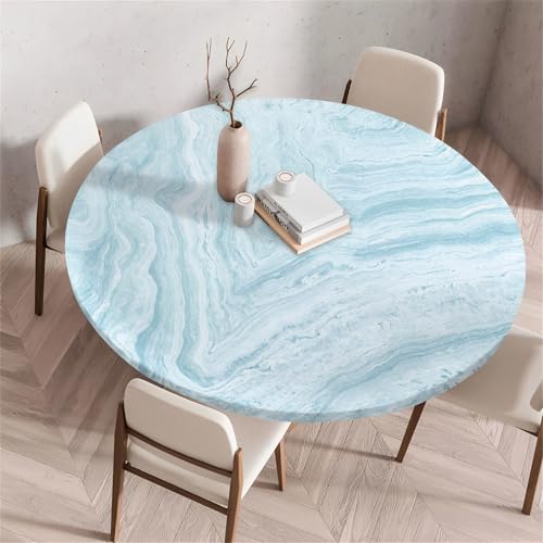 Treer Rund Tischdecke Abwaschbar, Marmortotem Lotuseffekt Tischdecken, Outdoor Tischdecke, Elastisch Rund Gartentischdecke, Table Cloth für Garten, Küche, Esstisch, Parteien (Aqua,100cm) von Treer