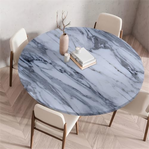 Treer Rund Tischdecke Abwaschbar, Marmortotem Lotuseffekt Tischdecken, Outdoor Tischdecke, Elastisch Rund Gartentischdecke, Table Cloth für Garten, Küche, Esstisch, Parteien (Dunkelgrau,110cm) von Treer
