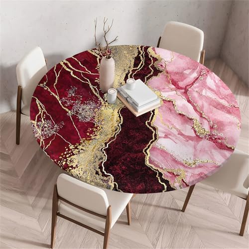Treer Rund Tischdecke Abwaschbar, Marmortotem Lotuseffekt Tischdecken, Outdoor Tischdecke, Elastisch Rund Gartentischdecke, Table Cloth für Garten, Küche, Esstisch, Parteien (Rot,80cm) von Treer