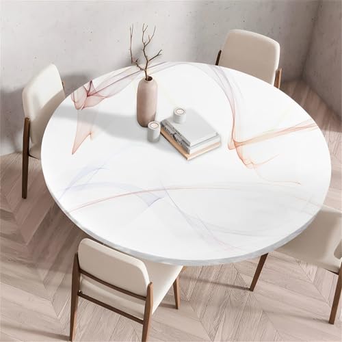 Treer Rund Tischdecke Abwaschbar, Marmortotem Lotuseffekt Tischdecken, Outdoor Tischdecke, Elastisch Rund Gartentischdecke, Table Cloth für Garten, Küche, Esstisch, Parteien (Weiß,110cm) von Treer