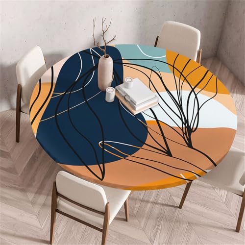 Treer Rund Tischdecke Abwaschbar, Mehrfarbige abstrakte Kunst Lotuseffekt Tischdecken, Outdoor Tischdecke, Elastisch Rund Gartentischdecke, Table Cloth für Garten, Küche, Parteien (Kamel,140cm) von Treer
