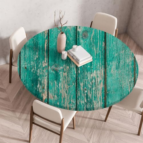 Treer Rund Tischdecke Abwaschbar, Moderner Holzplattendruck Lotuseffekt Tischdecken, Outdoor Tischdecke, Elastisch Rund Gartentischdecke, Table Cloth für Garten, Küche, Parteien (Aqua,70cm) von Treer
