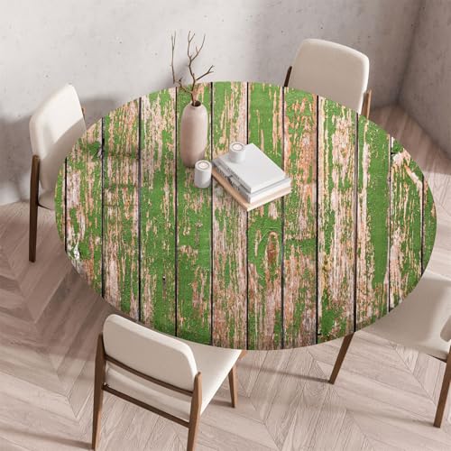 Treer Rund Tischdecke Abwaschbar, Moderner Holzplattendruck Lotuseffekt Tischdecken, Outdoor Tischdecke, Elastisch Rund Gartentischdecke, Table Cloth für Garten, Küche, Parteien (Grün 2,90cm) von Treer