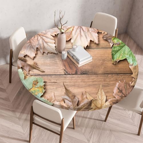 Treer Rund Tischdecke Abwaschbar, Moderner Holzplattendruck Lotuseffekt Tischdecken, Outdoor Tischdecke, Elastisch Rund Gartentischdecke, Table Cloth für Garten, Küche, Parteien (Kamel,60cm) von Treer