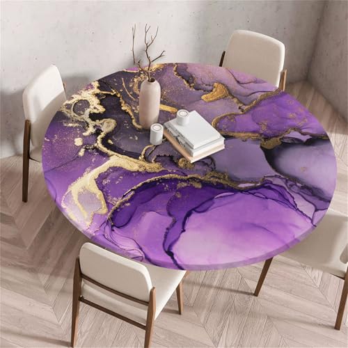 Treer Rund Tischdecke Abwaschbar, Moderner Marmor Druck Lotuseffekt Tischdecken, Outdoor Tischdecke, Elastisch Rund Gartentischdecke, Table Cloth für Garten, Esstisch, Parteien (Lila,180cm) von Treer