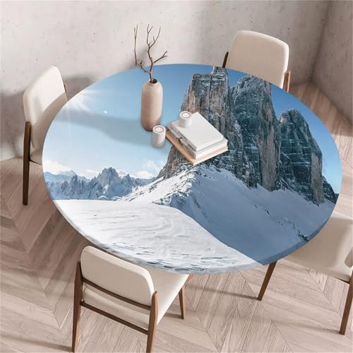 Treer Rund Tischdecke Abwaschbar, Schneeberg Druck Lotuseffekt Tischdecken, Outdoor Tischdecke, Elastisch Rund Gartentischdecke, Table Cloth für Garten, Esstisch, Parteien (Grau,70cm) von Treer