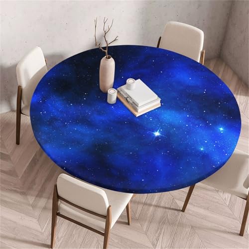 Treer Rund Tischdecke Abwaschbar, Sternenhimmel-Muster Lotuseffekt Tischdecken, Outdoor Tischdecke, Elastisch Rund Gartentischdecke, Table Cloth für Garten, Küche, Parteien (Blau 1,120cm) von Treer