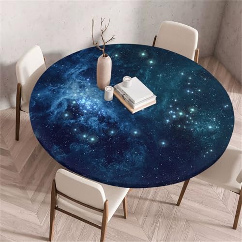 Treer Rund Tischdecke Abwaschbar, Sternenhimmel-Muster Lotuseffekt Tischdecken, Outdoor Tischdecke, Elastisch Rund Gartentischdecke, Table Cloth für Garten, Küche, Parteien (Blau 3,200cm) von Treer