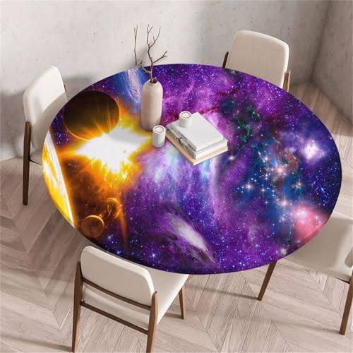 Treer Rund Tischdecke Abwaschbar, Sternenhimmel-Muster Lotuseffekt Tischdecken, Outdoor Tischdecke, Elastisch Rund Gartentischdecke, Table Cloth für Garten, Küche, Parteien (Gold,130cm) von Treer