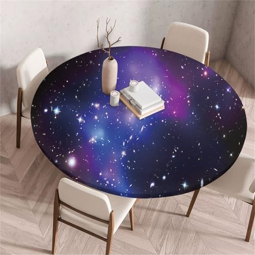 Treer Rund Tischdecke Abwaschbar, Sternenhimmel-Muster Lotuseffekt Tischdecken, Outdoor Tischdecke, Elastisch Rund Gartentischdecke, Table Cloth für Garten, Küche, Parteien (Lila 1,90cm) von Treer