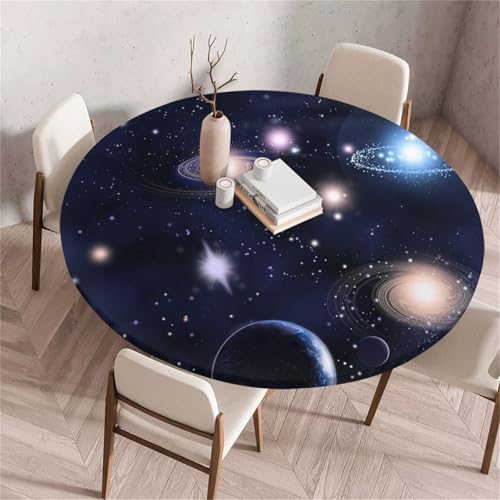 Treer Rund Tischdecke Abwaschbar, Sternenhimmel-Muster Lotuseffekt Tischdecken, Outdoor Tischdecke, Elastisch Rund Gartentischdecke, Table Cloth für Garten, Küche, Parteien (Schwarz,60cm) von Treer
