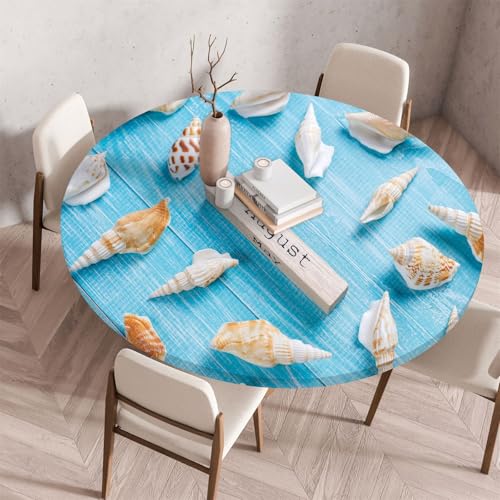 Treer Rund Tischdecke Abwaschbar, Strandbrettdruck Lotuseffekt Tischdecken, Outdoor Tischdecke, Elastisch Rund Gartentischdecke, Table Cloth für Garten, Küche, Esstisch, Parteien (Blau 2,120cm) von Treer
