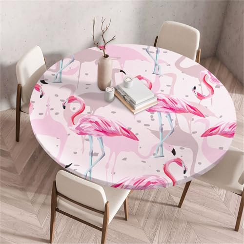 Treer Rund Tischdecke Abwaschbar, Tropischer Tierdruck Lotuseffekt Tischdecken, Outdoor Tischdecke, Elastisch Rund Gartentischdecke, Table Cloth für Garten, Esstisch, Parteien (Flamingo 1,200cm) von Treer