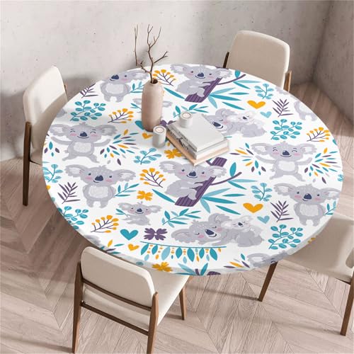 Treer Rund Tischdecke Abwaschbar, Tropischer Tierdruck Lotuseffekt Tischdecken, Outdoor Tischdecke, Elastisch Rund Gartentischdecke, Table Cloth für Garten, Esstisch, Parteien (Koala 1,120cm) von Treer