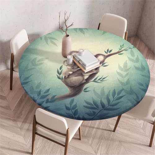 Treer Rund Tischdecke Abwaschbar, Tropischer Tierdruck Lotuseffekt Tischdecken, Outdoor Tischdecke, Elastisch Rund Gartentischdecke, Table Cloth für Garten, Esstisch, Parteien (Koala 2,170cm) von Treer