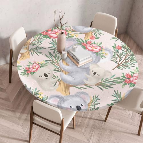 Treer Rund Tischdecke Abwaschbar, Tropischer Tierdruck Lotuseffekt Tischdecken, Outdoor Tischdecke, Elastisch Rund Gartentischdecke, Table Cloth für Garten, Esstisch, Parteien (Koala 3,120cm) von Treer