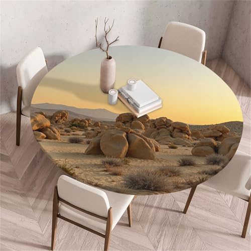 Treer Rund Tischdecke Abwaschbar, Wüstenmuster Lotuseffekt Tischdecken, Outdoor Tischdecke, Elastisch Rund Gartentischdecke, Table Cloth für Garten, Küche, Esstisch, Parteien (Wüste 1,120cm) von Treer