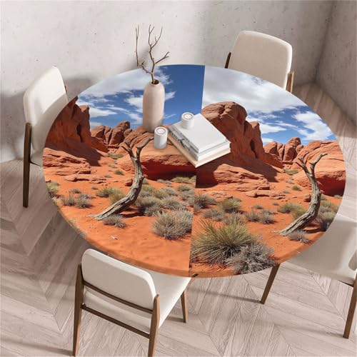 Treer Rund Tischdecke Abwaschbar, Wüstenmuster Lotuseffekt Tischdecken, Outdoor Tischdecke, Elastisch Rund Gartentischdecke, Table Cloth für Garten, Küche, Esstisch, Parteien (Wüste 2,180cm) von Treer
