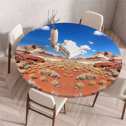Treer Rund Tischdecke Abwaschbar, Wüstenmuster Lotuseffekt Tischdecken, Outdoor Tischdecke, Elastisch Rund Gartentischdecke, Table Cloth für Garten, Küche, Esstisch, Parteien (Wüste 4,60cm) von Treer