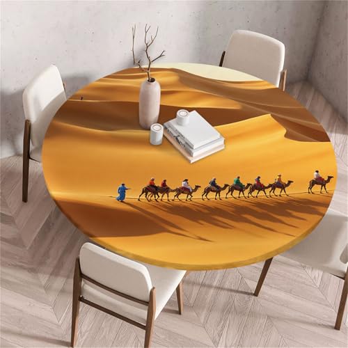 Treer Rund Tischdecke Abwaschbar, Wüstenmuster Lotuseffekt Tischdecken, Outdoor Tischdecke, Elastisch Rund Gartentischdecke, Table Cloth für Garten, Küche, Esstisch, Parteien (Wüste 5,60cm) von Treer