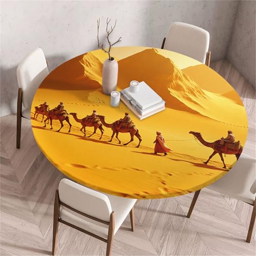 Treer Rund Tischdecke Abwaschbar, Wüstenmuster Lotuseffekt Tischdecken, Outdoor Tischdecke, Elastisch Rund Gartentischdecke, Table Cloth für Garten, Küche, Esstisch, Parteien (Wüste 6,60cm) von Treer