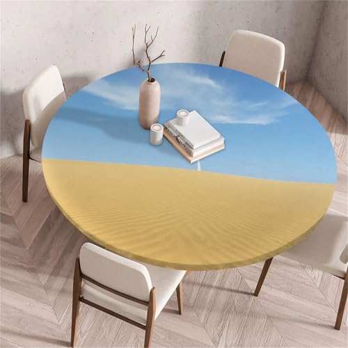 Treer Rund Tischdecke Abwaschbar, Wüstenmuster Lotuseffekt Tischdecken, Outdoor Tischdecke, Elastisch Rund Gartentischdecke, Table Cloth für Garten, Küche, Esstisch, Parteien (Wüste 7,80cm) von Treer