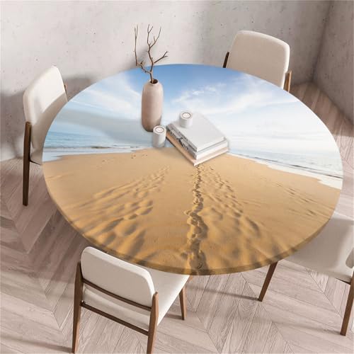 Treer Rund Tischdecke Abwaschbar, Wüstenmuster Lotuseffekt Tischdecken, Outdoor Tischdecke, Elastisch Rund Gartentischdecke, Table Cloth für Garten, Küche, Esstisch, Parteien (Wüste 8,90cm) von Treer