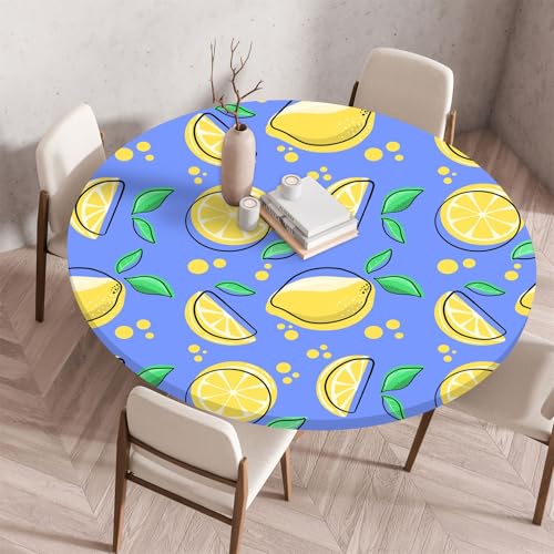 Treer Rund Tischdecke Abwaschbar, Zitronen-Motivdruck Lotuseffekt Tischdecken, Outdoor Tischdecke, Elastisch Rund Gartentischdecke, Table Cloth für Garten, Küche, Parteien (Blau 2,120cm) von Treer