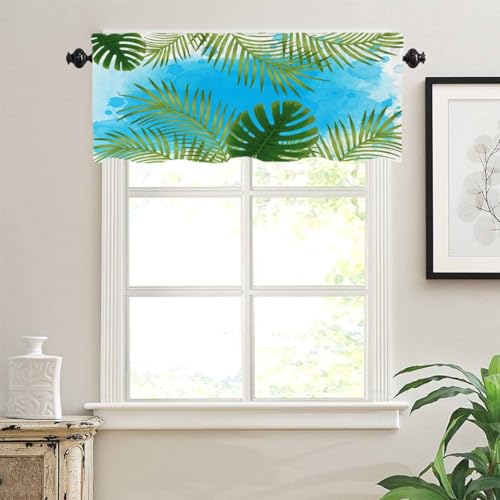 Treer Scheibengardine Küchen Bistrogardine, Tropischer Blattdruck Kurzgardine mit Stangendurchzug, Kurzstore Küchengardinen Schlafzimmer Cafe Vorhang für Kleine Fenster (Palmblatt,137x45cm) von Treer